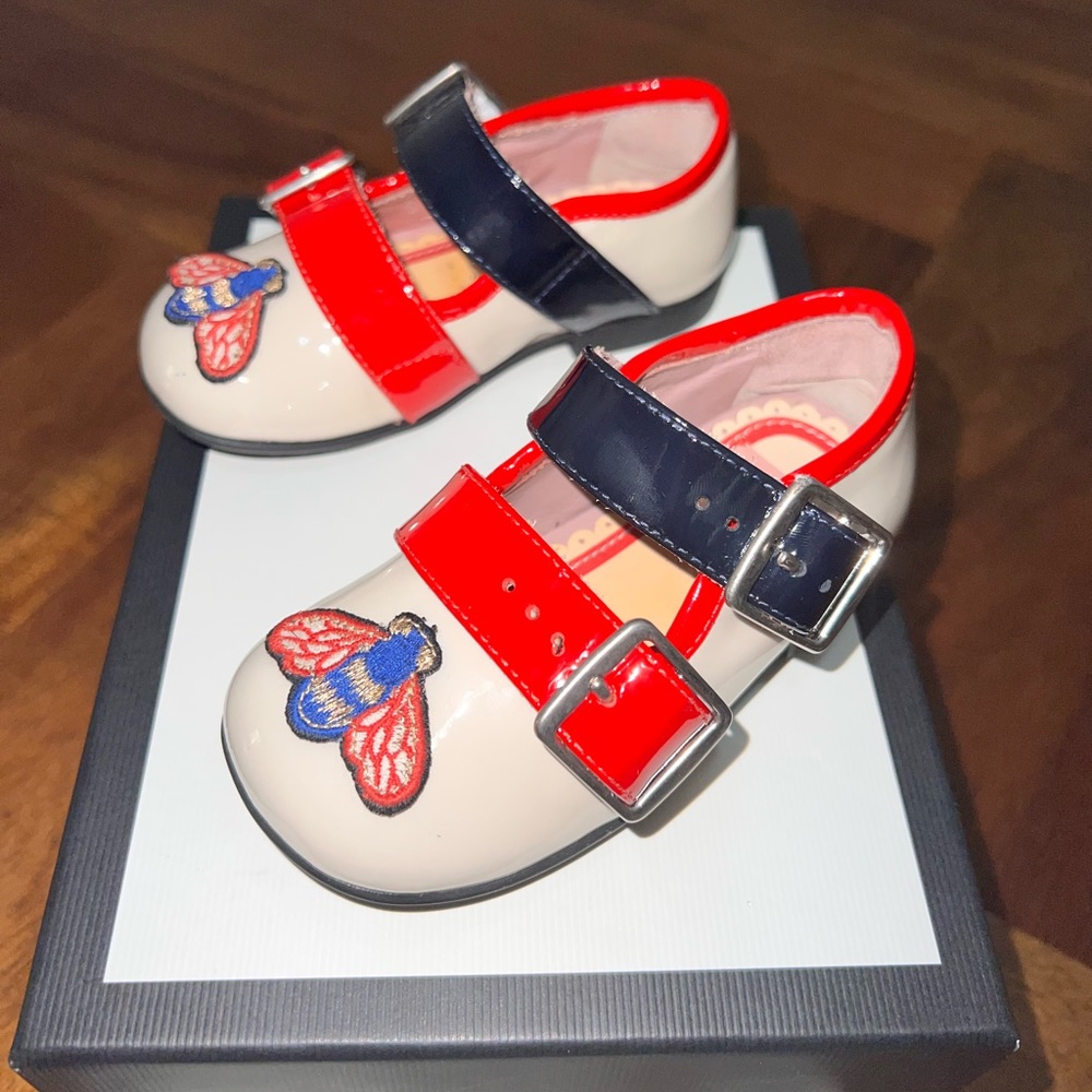 Gucci White Red and Blue Flats